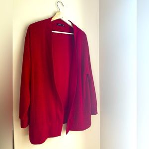 Soft red cardigan, gently used, with a wide cozy fit. Beautiful color and design